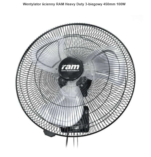 Wentylator naścienny RAM 3-biegowy Ø 45cm 100W