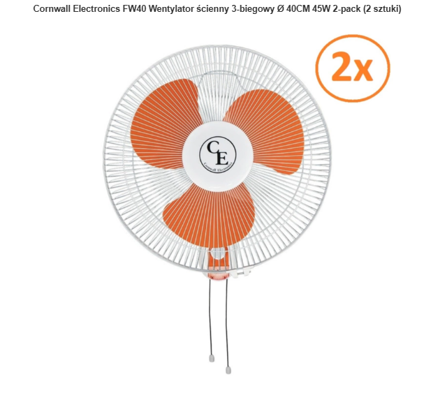 Cornwall Electronics FW40 Wentylator ścienny 3-biegowy Ø 40CM 45W 2-pack (2 sztuki)